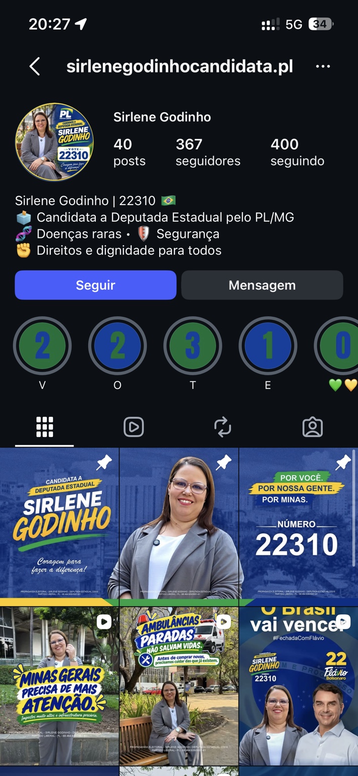 Perfil de Sirlene Godinho no Instagram